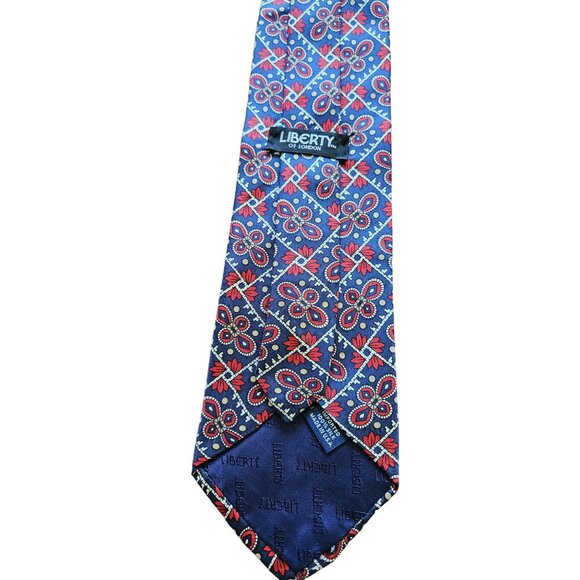 Liberty Of London Men Silk Necktie Geometric Pattern Red & Blue Made In USA - Picture 5 of 9